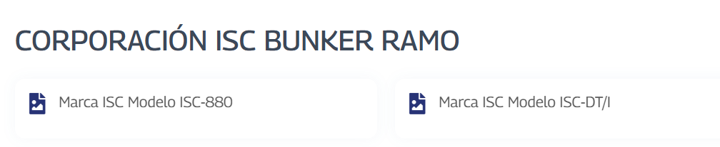 Listado de modelos homologados de Corporación ISC Bunker Ramo en el portal del SENIAT